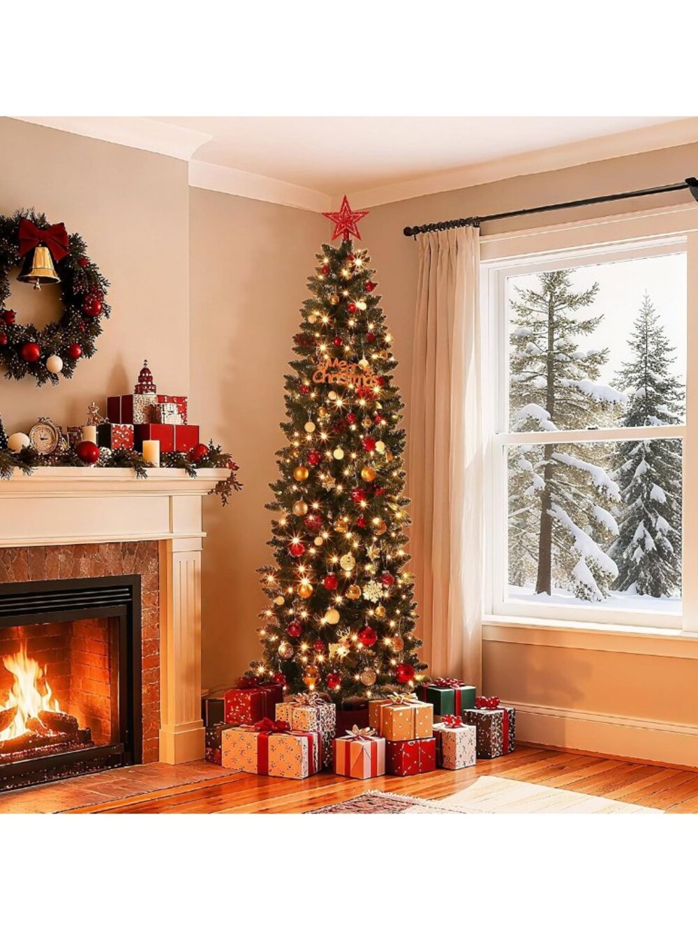 Slim 6ft Pre-lit Pencil Christmas Tree - Space-Saving Holiday Decor with Warm